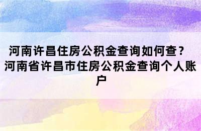 河南许昌住房公积金查询如何查？ 河南省许昌市住房公积金查询个人账户